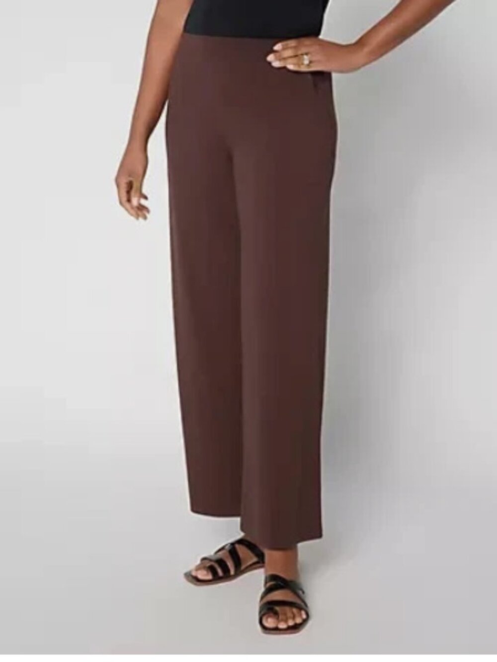 Denim & Co. Fall Beach Jersey Wide Leg Pants-Dark Chocolate-Petite Small-A733982